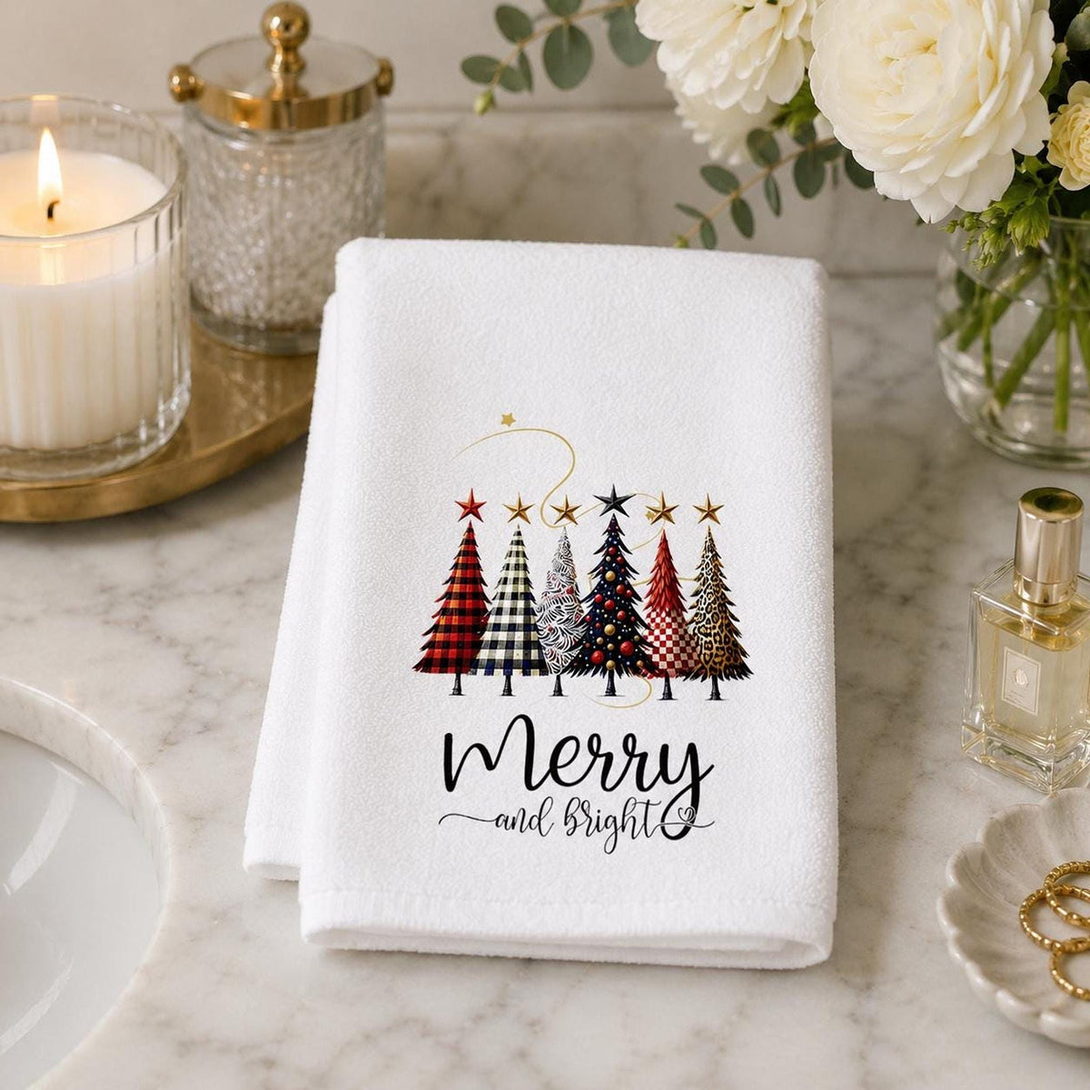 Christmas Hand Towel, 15 x 25 Inch Sheared Polyester Cotton Terrycloth