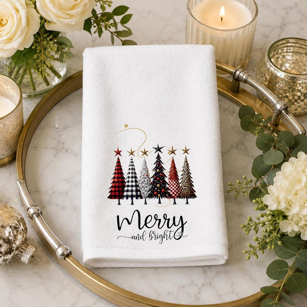 Christmas Hand Towel, 15 x 25 Inch Sheared Polyester Cotton Terrycloth
