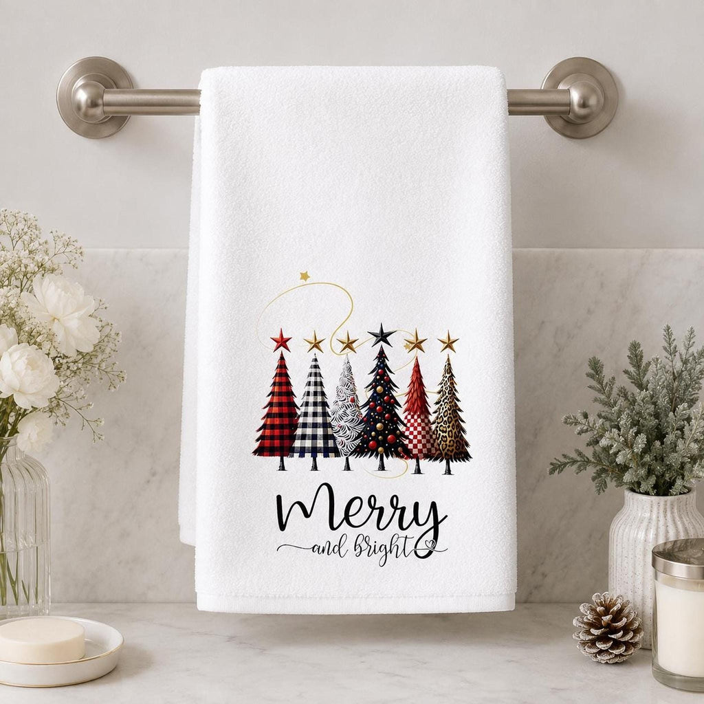 Christmas Hand Towel, 15 x 25 Inch Sheared Polyester Cotton Terrycloth