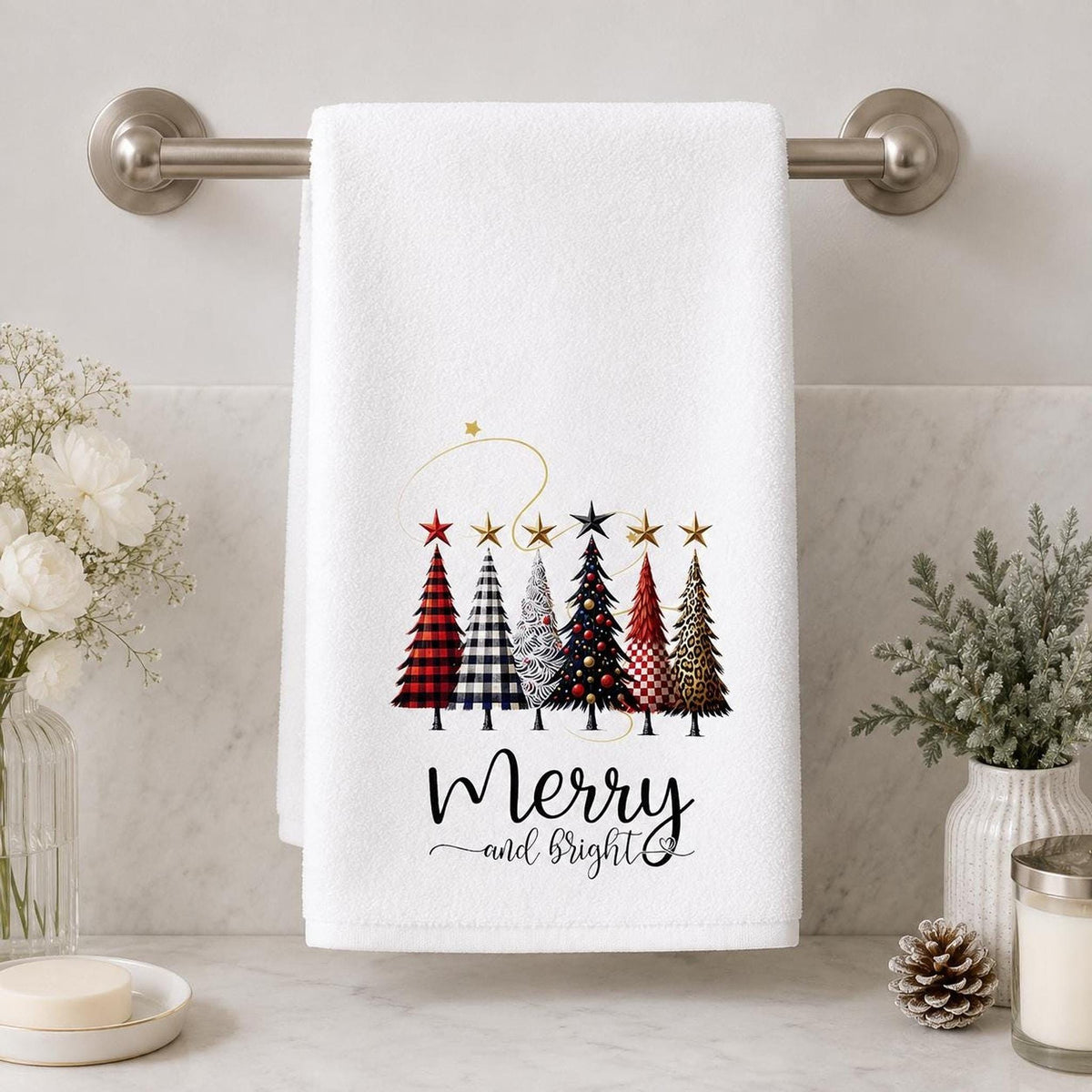Christmas Hand Towel, 15 x 25 Inch Sheared Polyester Cotton Terrycloth