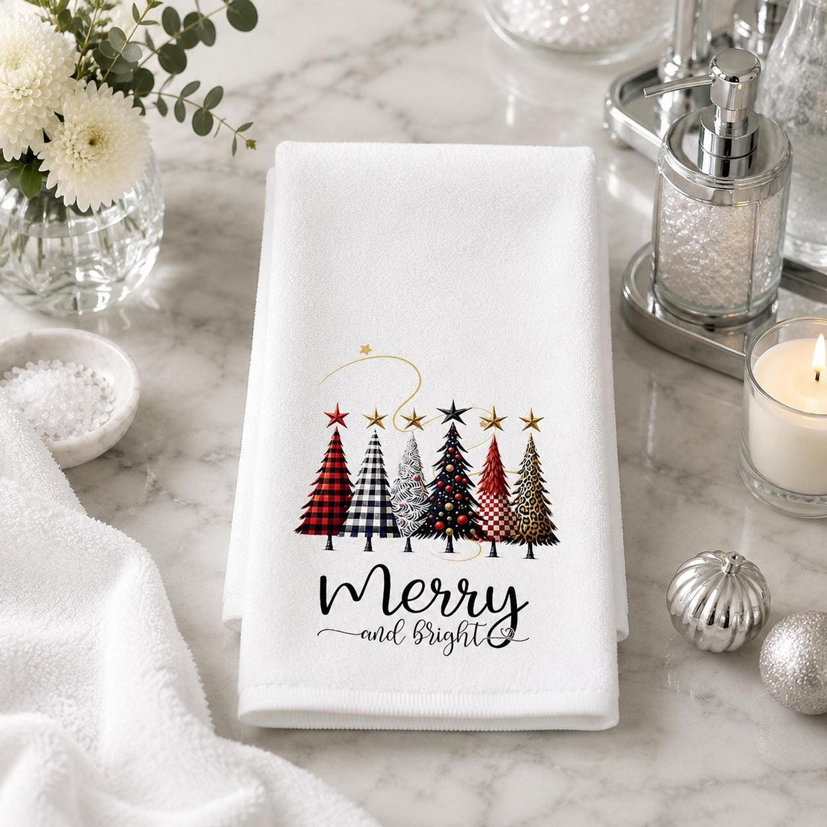 Christmas Hand Towel, 15 x 25 Inch Sheared Polyester Cotton Terrycloth