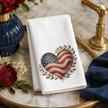 Memorial Day Decor, White Patriotic Heart Hand Towel, Cotton Terrycloth Back