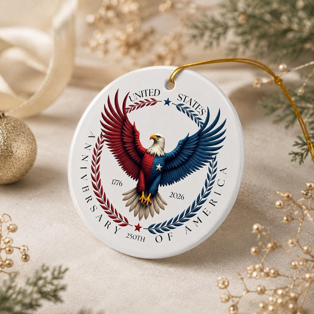America 250th Ceramic Ornament, Patriotic Eagle Decor, 1776–2026 Keepsake, USA Anniversary Gift