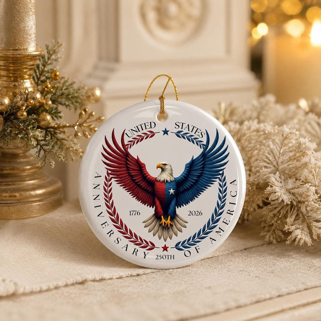 America 250th Ceramic Ornament, Patriotic Eagle Decor, 1776–2026 Keepsake, USA Anniversary Gift