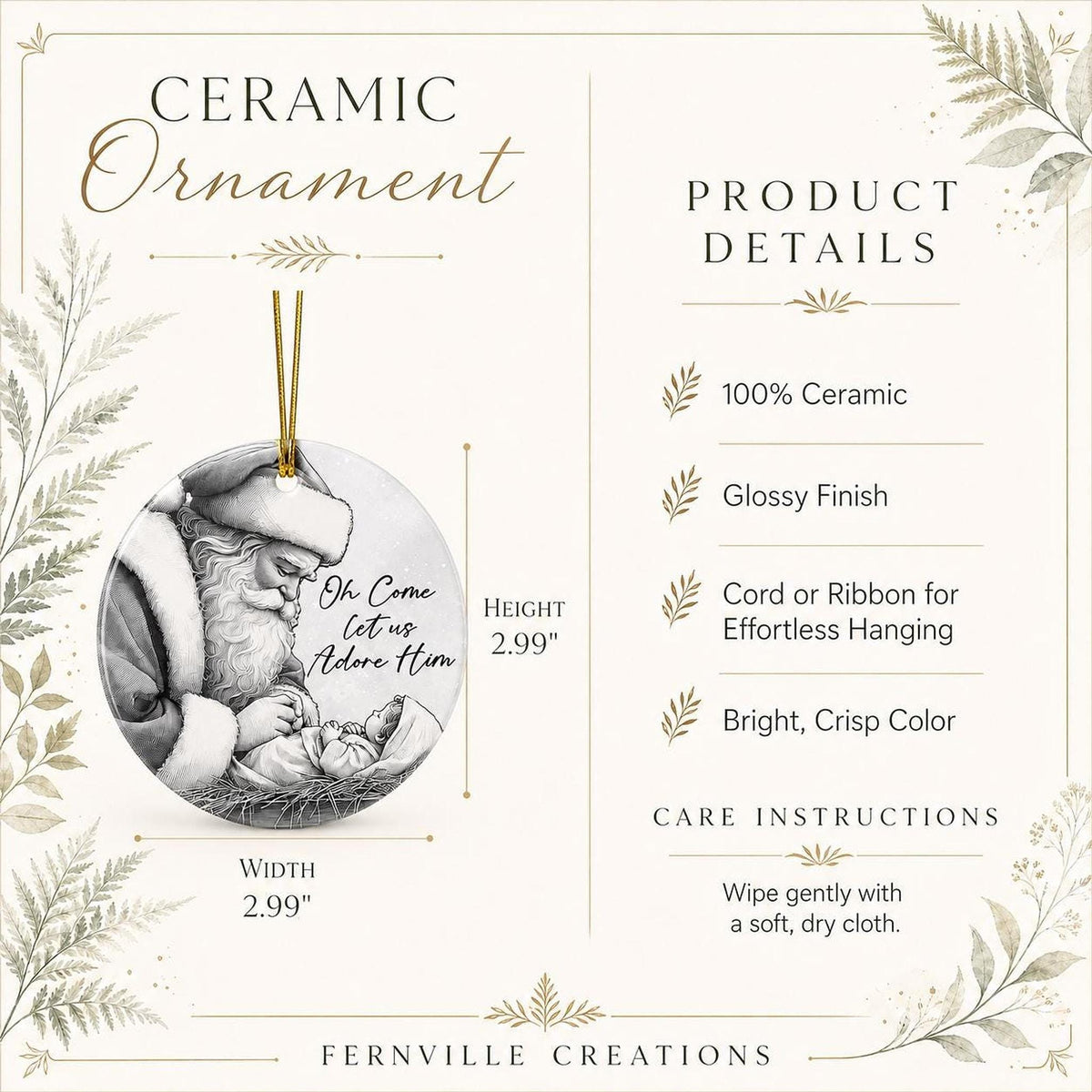 Adore Him Decor Santa And Baby Jesus Ornament, Glossy White Ceramic Keepsake