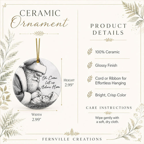 Adore Him Decor Santa And Baby Jesus Ornament, Glossy White Ceramic Keepsake