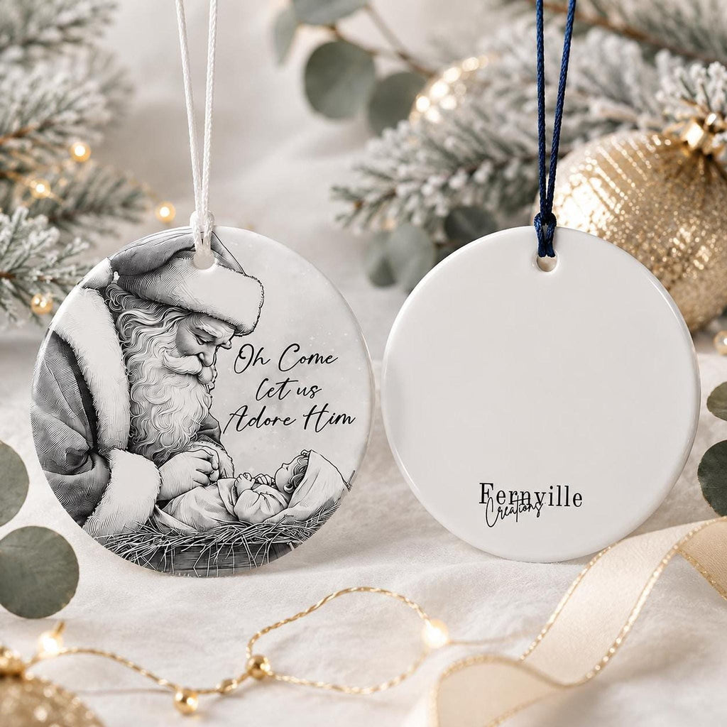 Adore Him Decor Santa And Baby Jesus Ornament, Glossy White Ceramic Keepsake