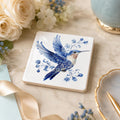 Porcelain Style Tile, Blue And White Hummingbird Coaster with Cork Back