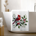 Holly Berry Cardinal Bath Towel, Winter Bathroom Decor with Red Bird