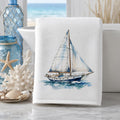 Powder Room Decor Watercolor Sailboat Bath Towel, Cotton Terry Cloth