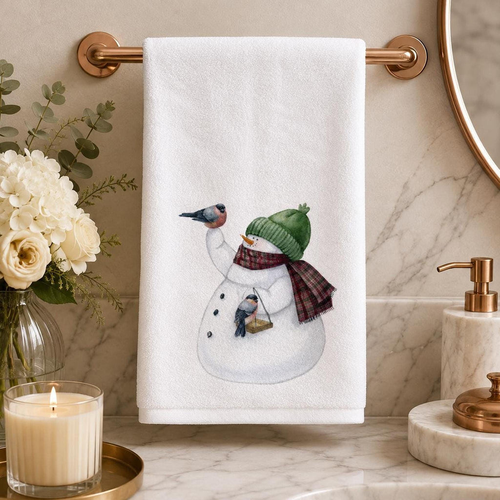 Christmas Guest Bath Snowman Hand Towel, Sheared Polyester Front, Cotton Terrycloth Back
