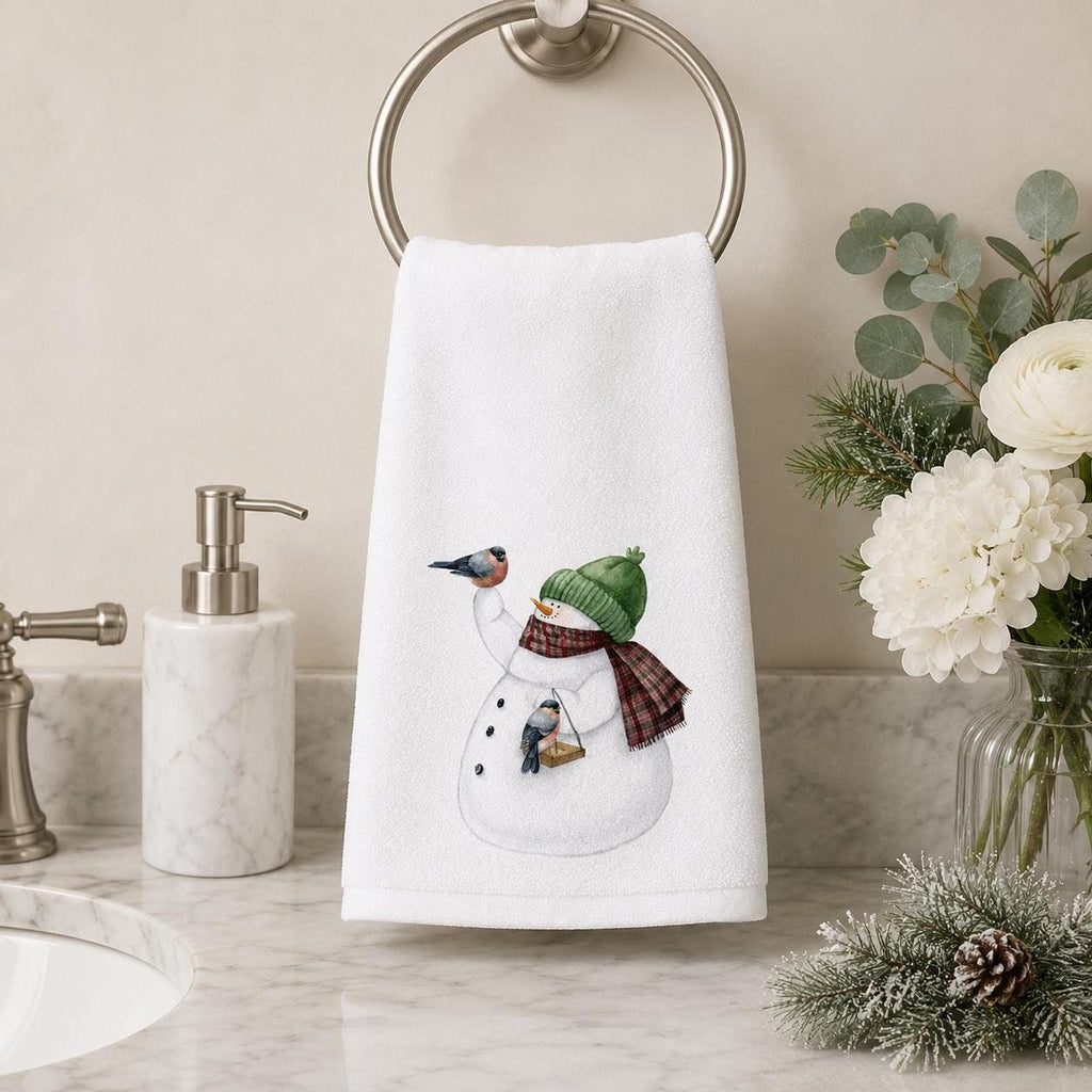 Christmas Guest Bath Snowman Hand Towel, Sheared Polyester Front, Cotton Terrycloth Back