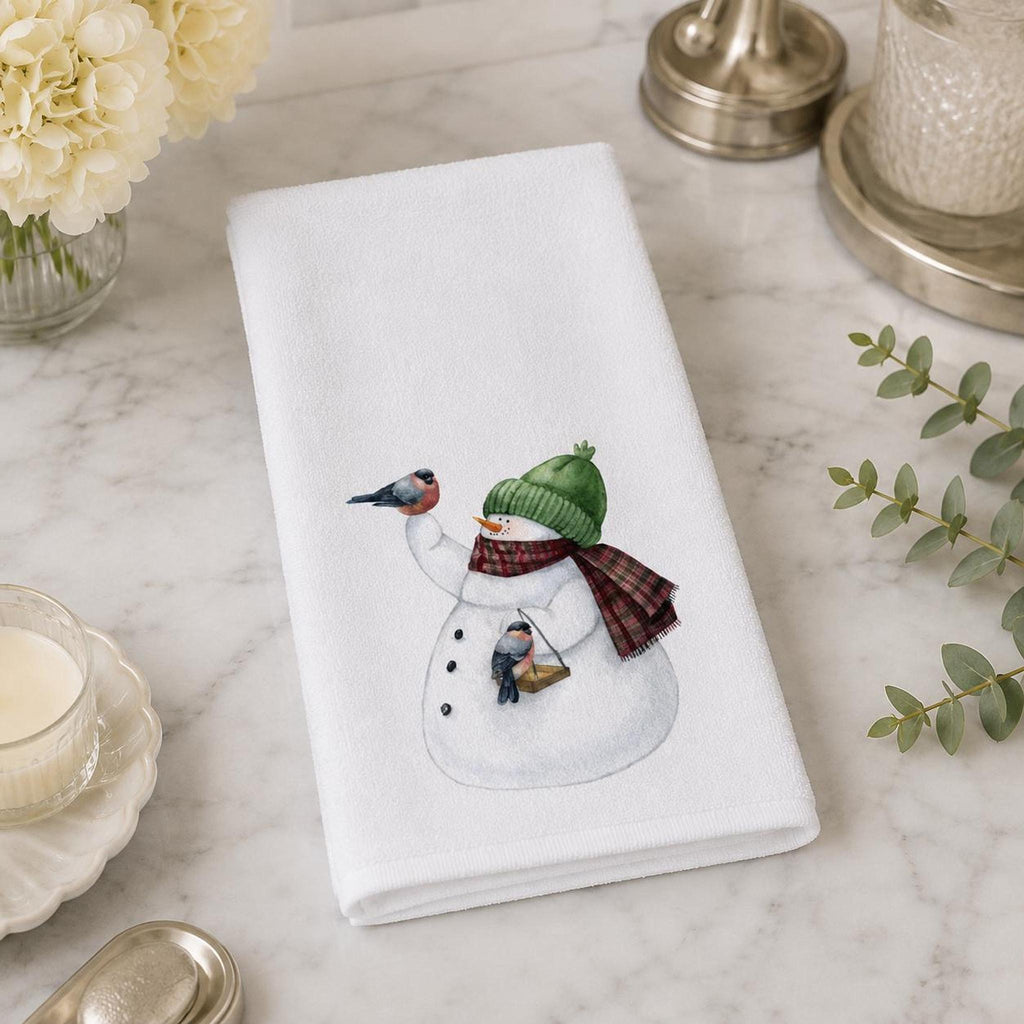 Christmas Guest Bath Snowman Hand Towel, Sheared Polyester Front, Cotton Terrycloth Back