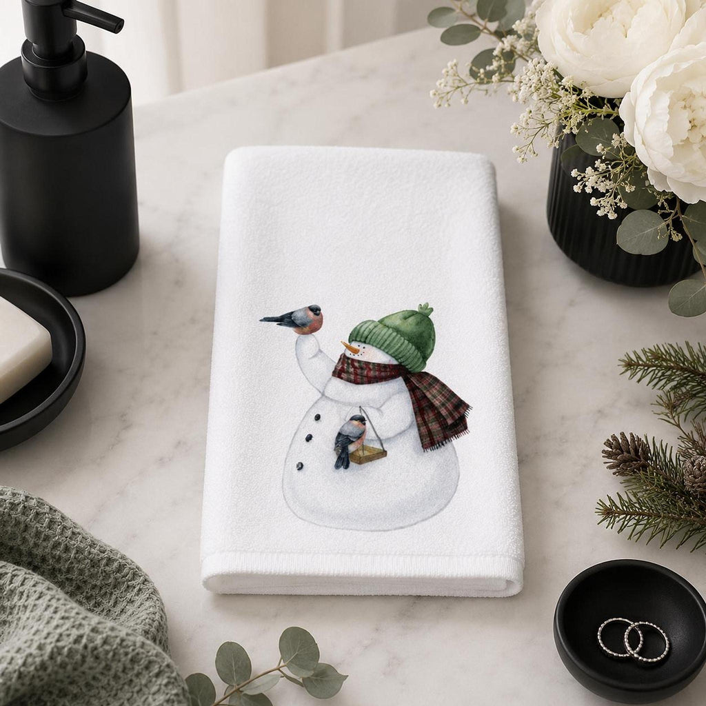 Christmas Guest Bath Snowman Hand Towel, Sheared Polyester Front, Cotton Terrycloth Back