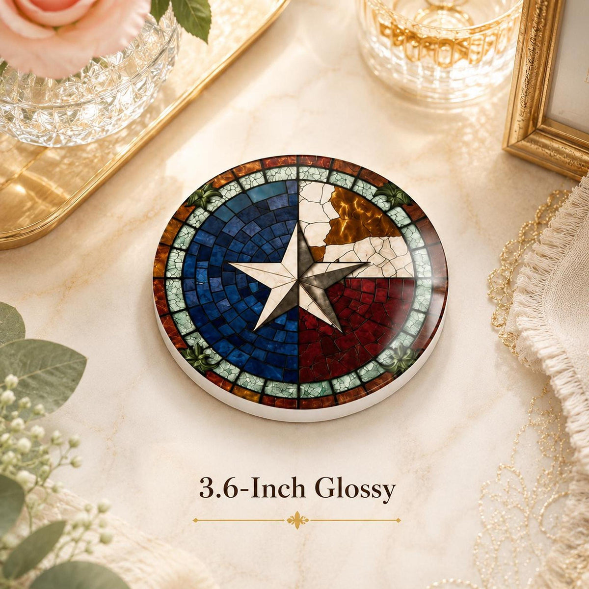 Ceramic Coaster, American Flag Design with Glossy or Matte Finish