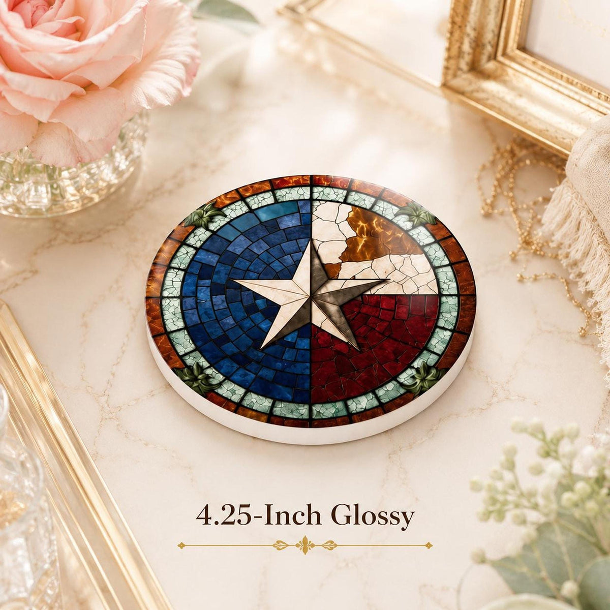 Ceramic Coaster, American Flag Design with Glossy or Matte Finish