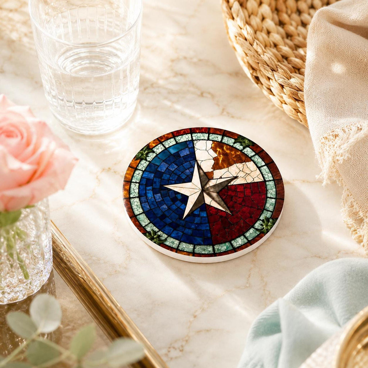Ceramic Coaster, American Flag Design with Glossy or Matte Finish