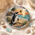 Penguin Ceramic Coaster, Coastal Sunset Decor, Beach Lover Gift, Whimsical Ocean Accent