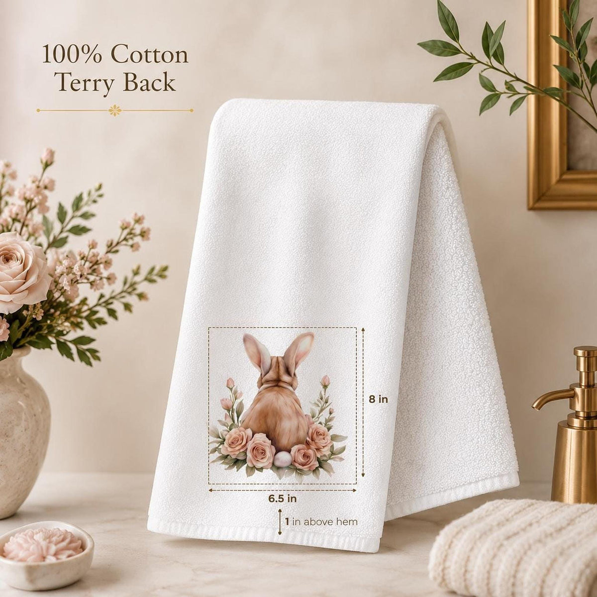 Easter Bunny Hand Towel, Floral Rabbit Decor, Spring Guest Bath Accent, Pastel Gift