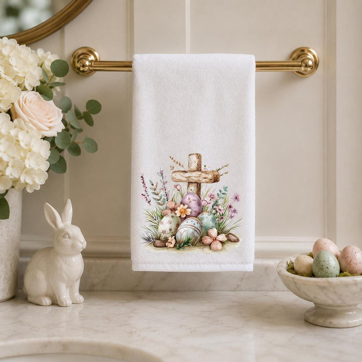 Easter Guest Towel, 11 x 18 Inch Cross Design, Cotton Terrycloth Back