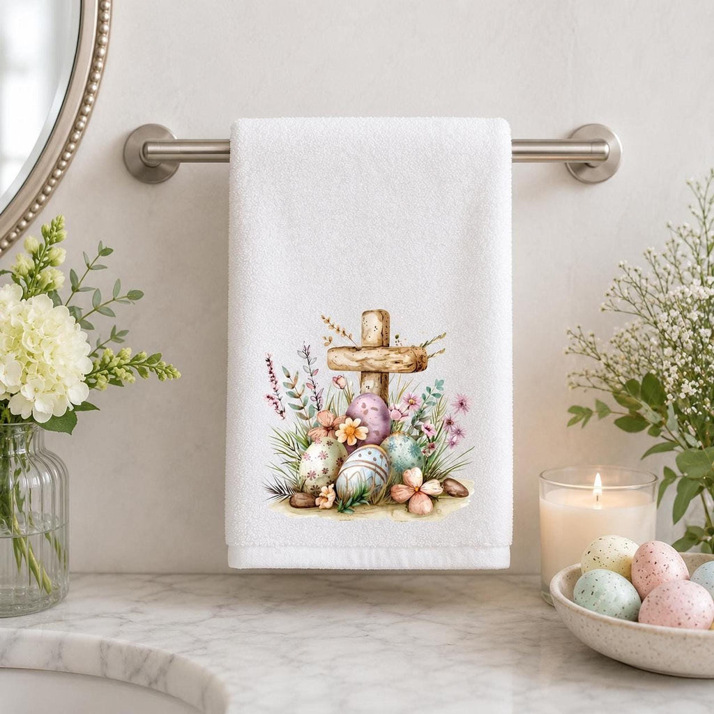 Easter Guest Towel, 11 x 18 Inch Cross Design, Cotton Terrycloth Back