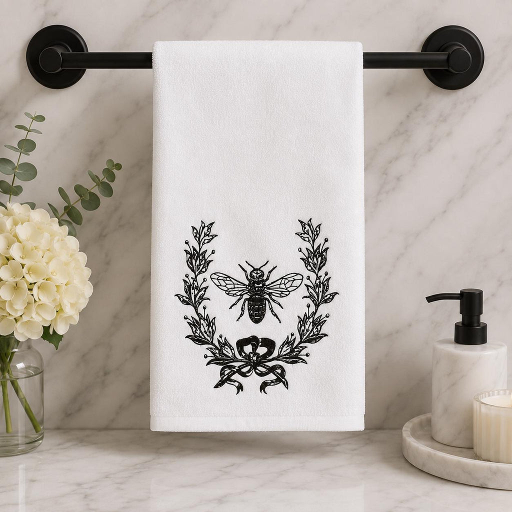 Bee Hand Towel, White Sheared Polyester Front, Cotton Terrycloth Reverse
