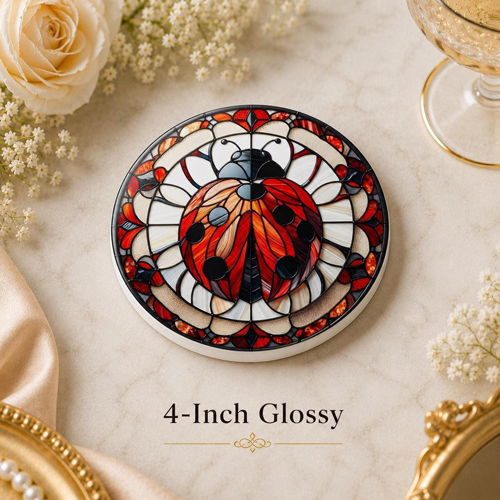 Ladybug Coaster, Ceramic Daisy Garden Decor with Glossy or Matte Finish