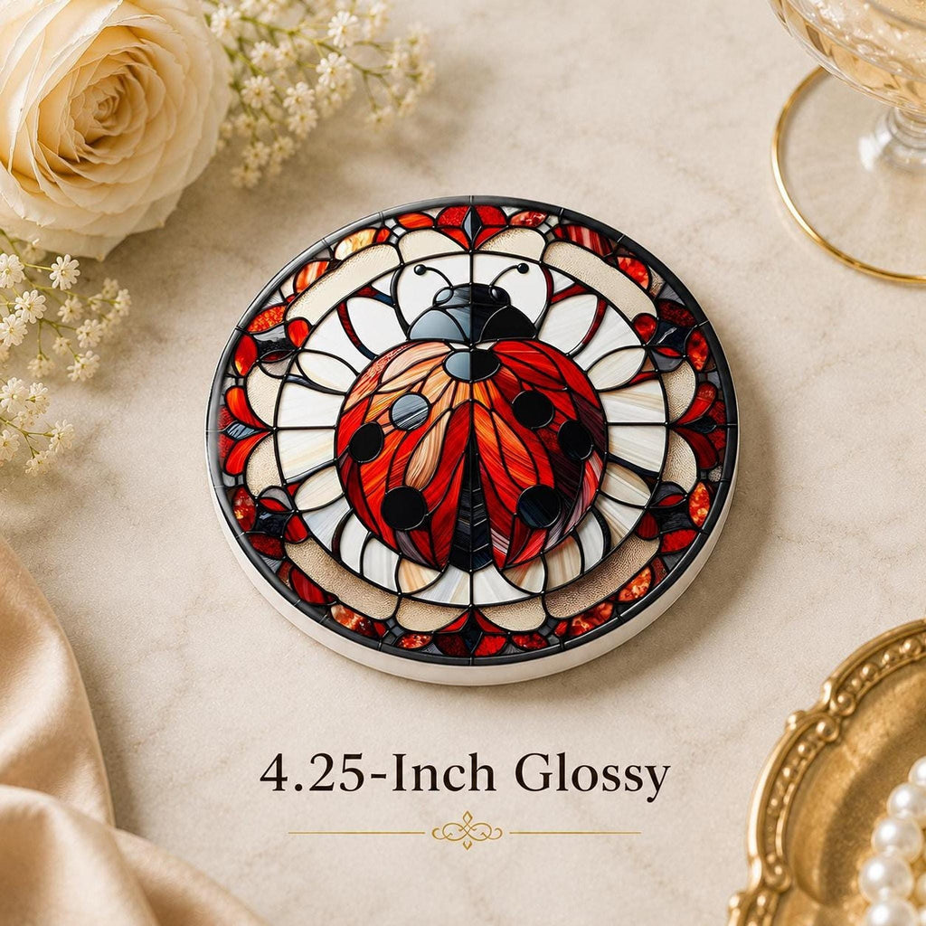 Ladybug Coaster, Ceramic Daisy Garden Decor with Glossy or Matte Finish
