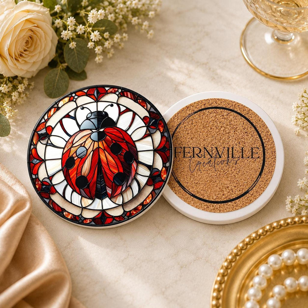 Ladybug Coaster, Ceramic Daisy Garden Decor with Glossy or Matte Finish