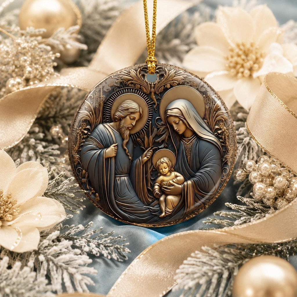 Ceramic Ornament, Holy Family Nativity Keepsake with Personalized Back