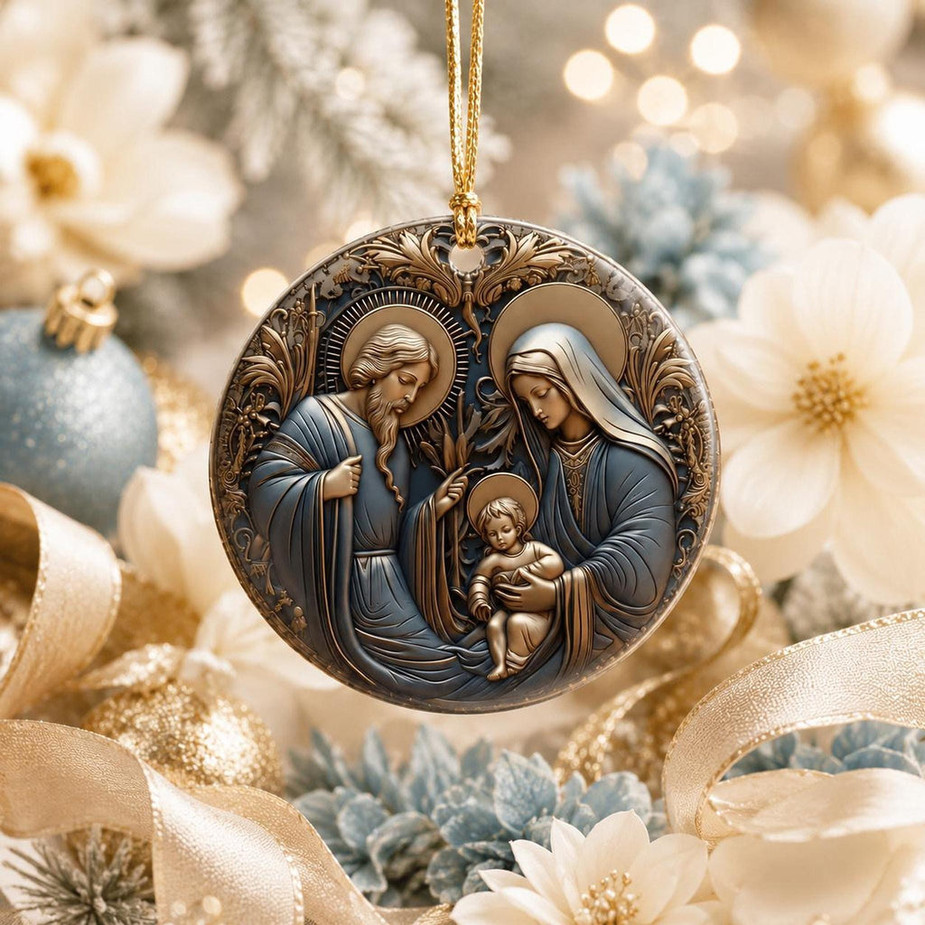 Ceramic Ornament, Holy Family Nativity Keepsake with Personalized Back