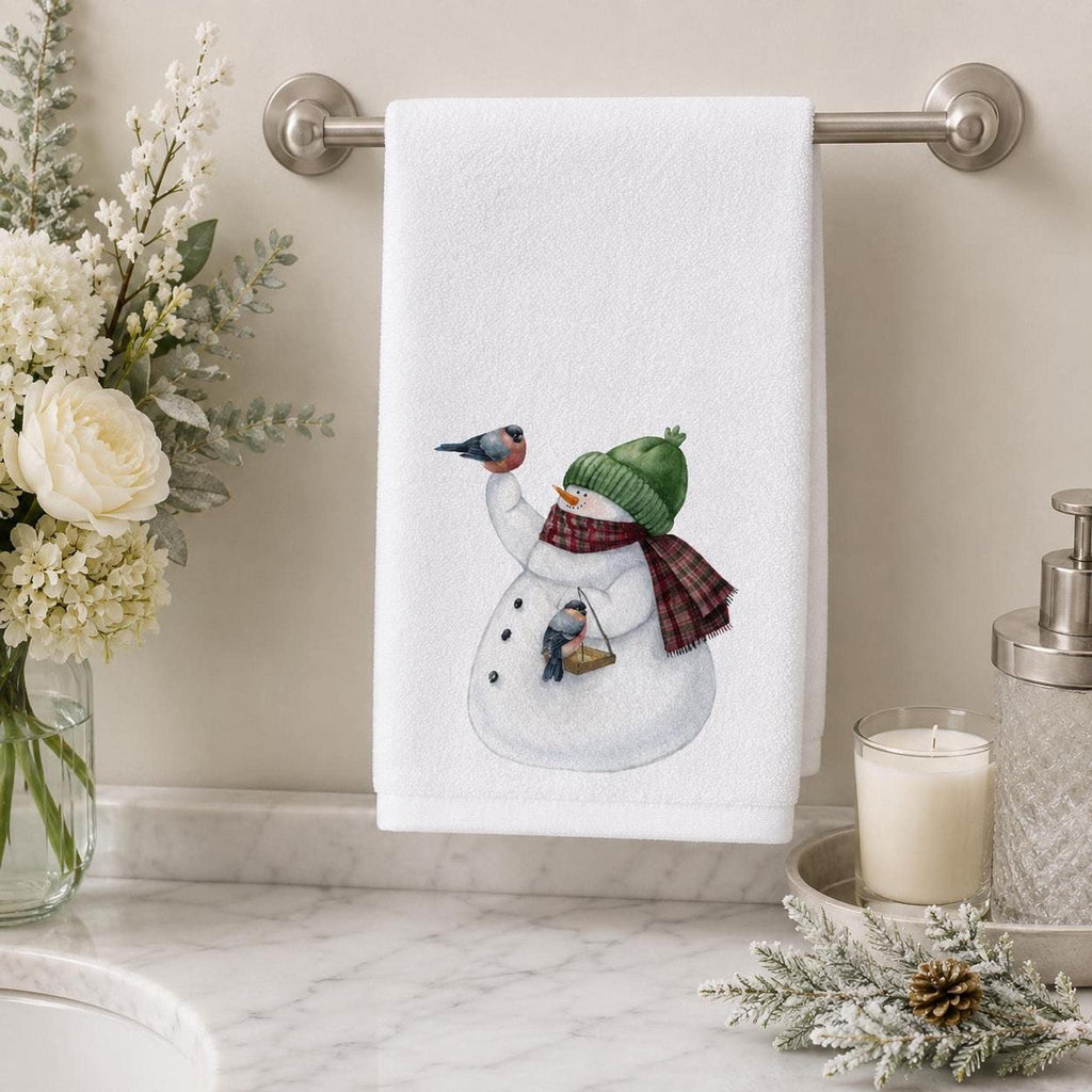 Christmas Guest Bath Snowman Hand Towel, Sheared Polyester Front, Cotton Terrycloth Back