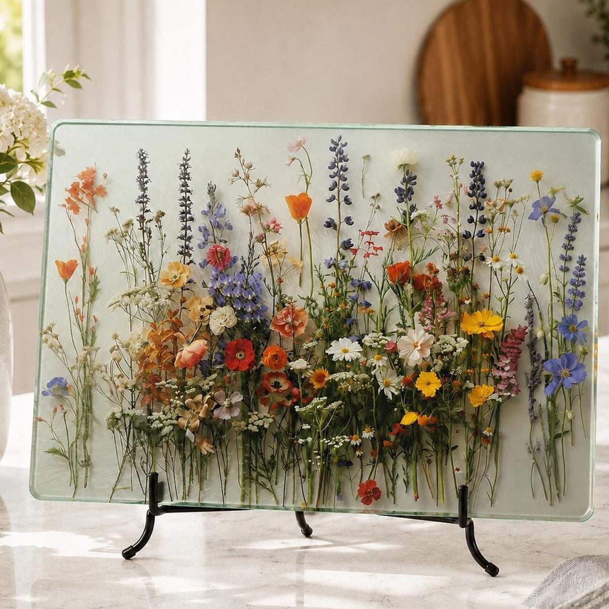 Glass Cutting Board, Wildflower Serving Tray, 8x11 or 11x15 Inches