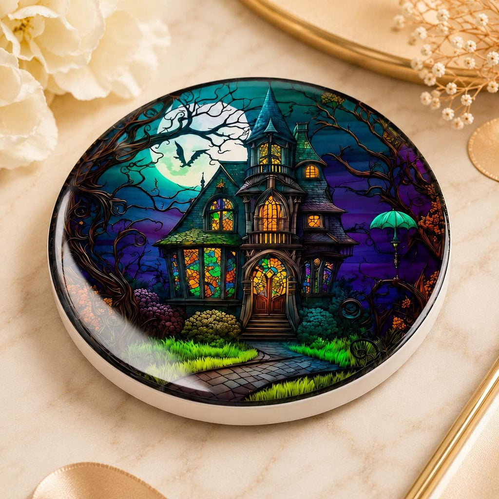 Halloween Coaster, Ceramic Haunted House Drink Mat With Glossy or Matte Finish