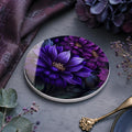 Floral Coaster, Purple Ceramic Botanical Accent, Glossy or Matte Finish