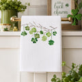 Waffle Weave Towel, White Microfiber Shamrock Design, 16 x 25 Inches