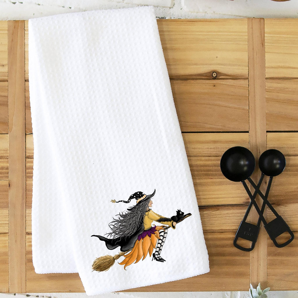 Halloween Dish Towel, Microfiber Waffle Weave 16x25 Inches Witch Design