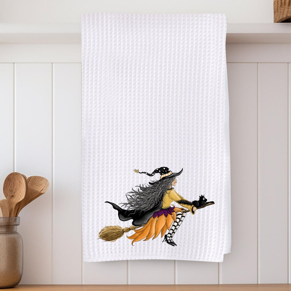 Halloween Dish Towel, Microfiber Waffle Weave 16x25 Inches Witch Design
