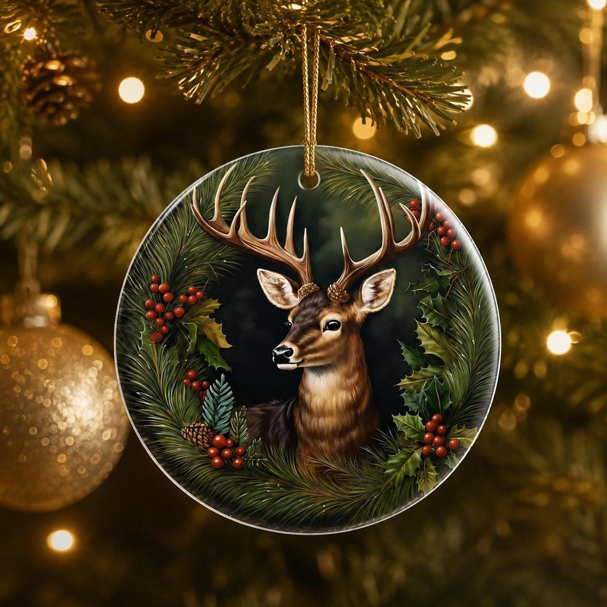 Rustic Tree Ornament, 3-Inch Ceramic Deer Woodland Keepsake