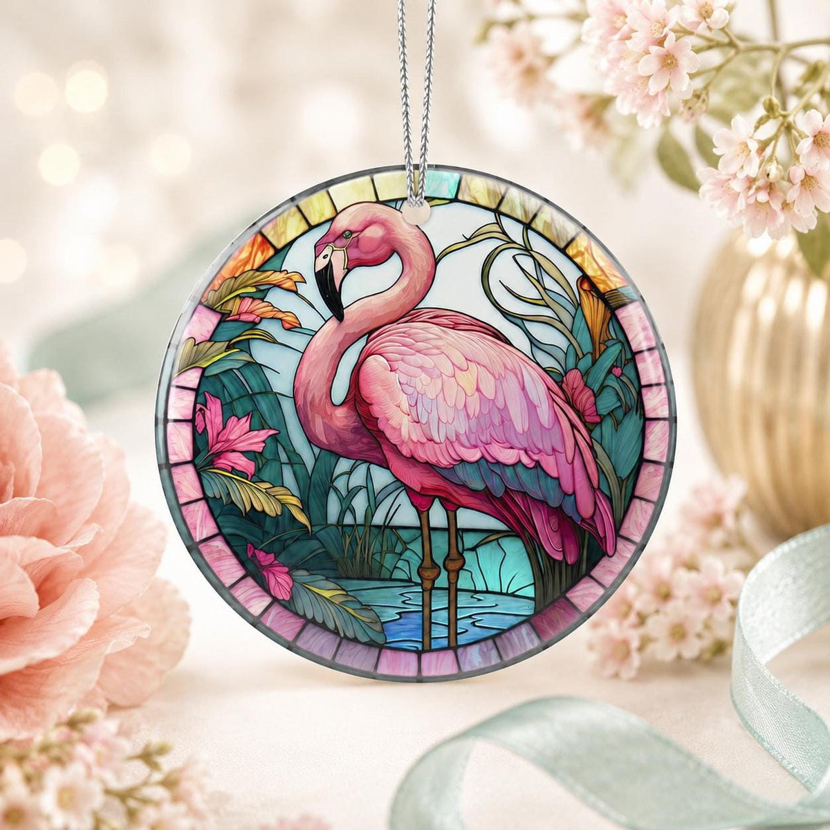 Flamingo Ornament, 3-Inch Ceramic Tropical Holiday Decor with Optional Personalization