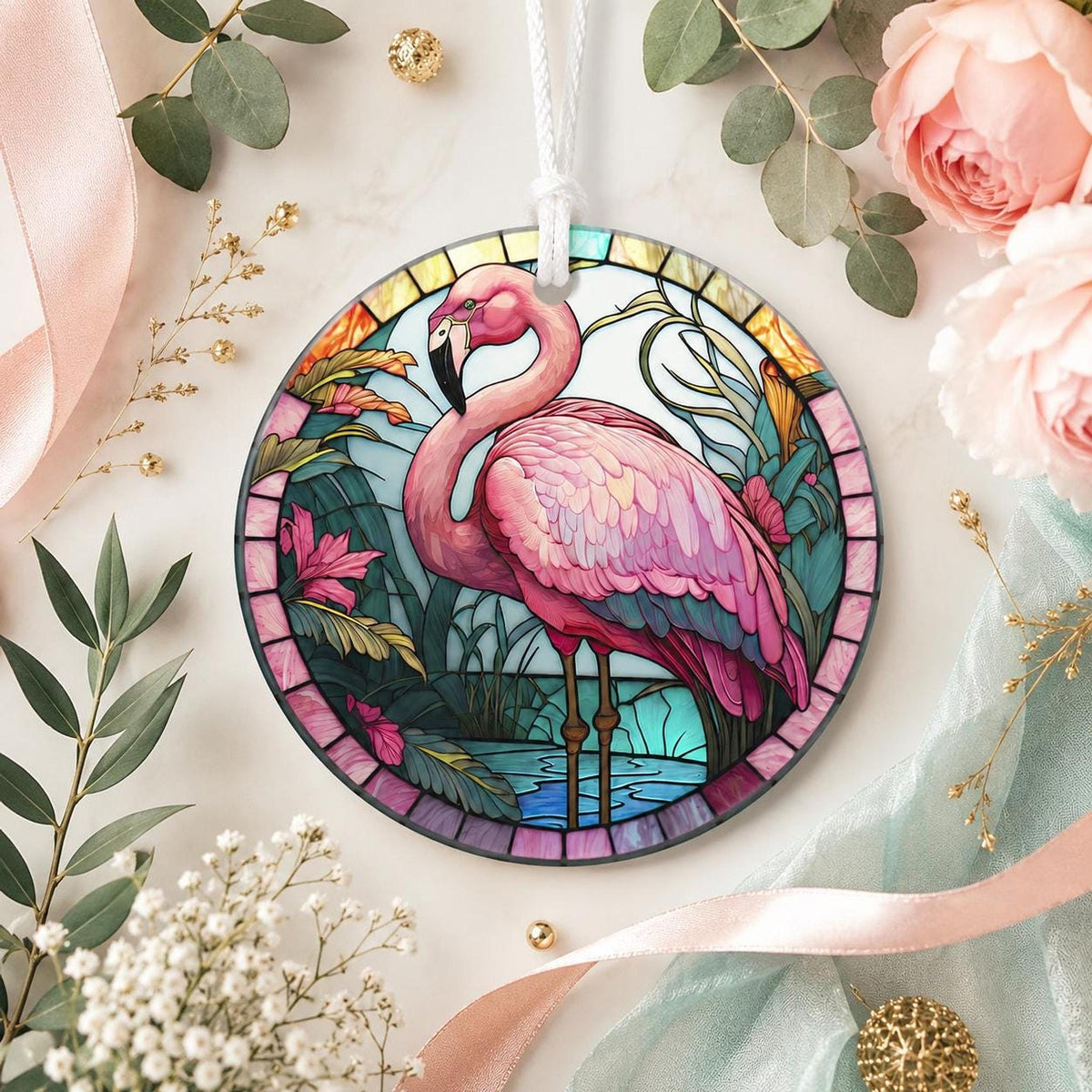 Flamingo Ornament, 3-Inch Ceramic Tropical Holiday Decor with Optional Personalization