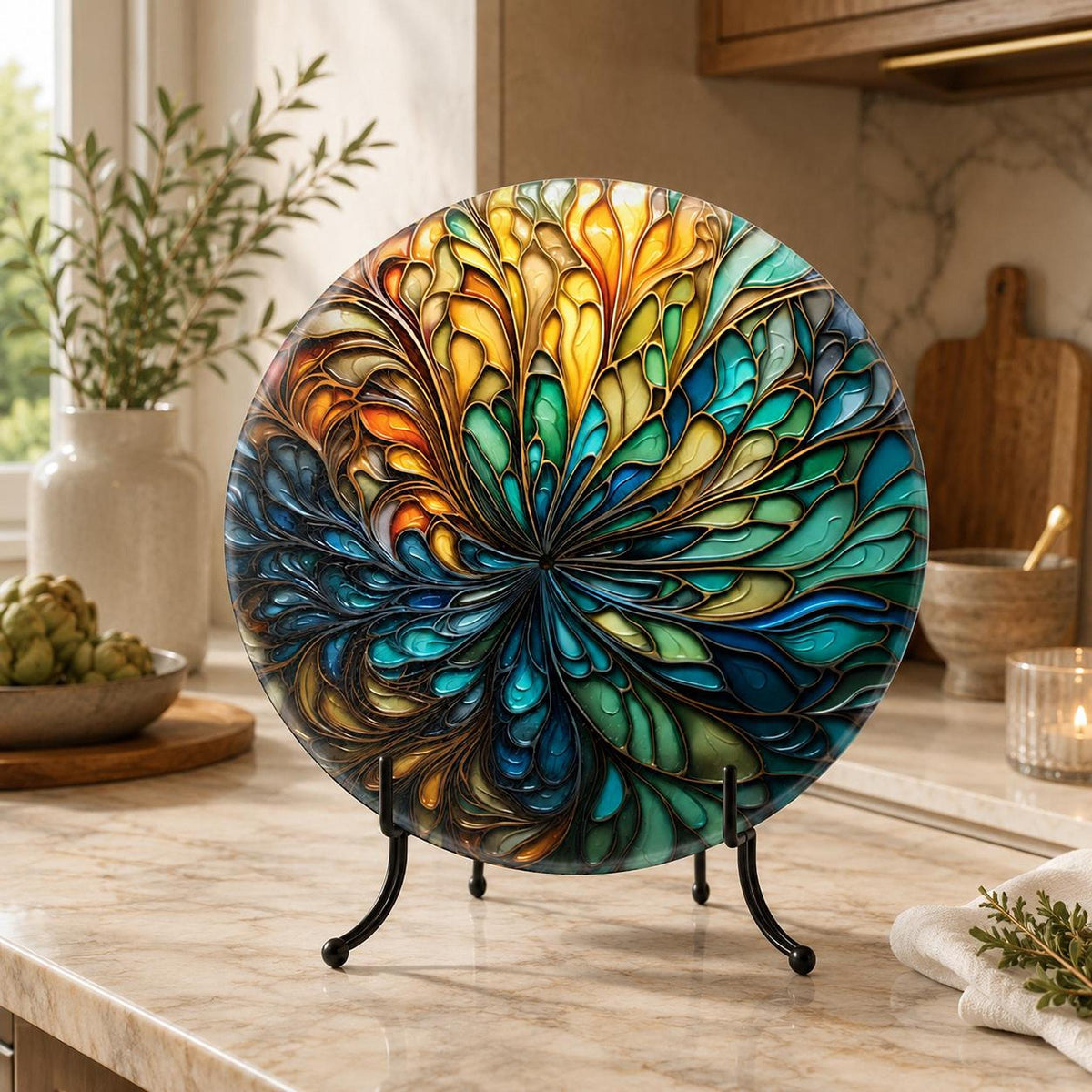 Glass Cutting Board, Round Tempered Charcuterie Serving Platter