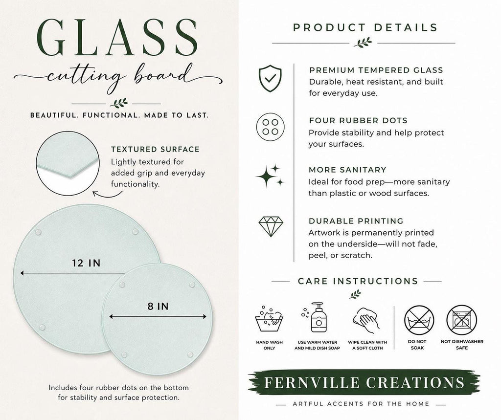 Glass Cutting Board, Round Tempered Charcuterie Serving Platter