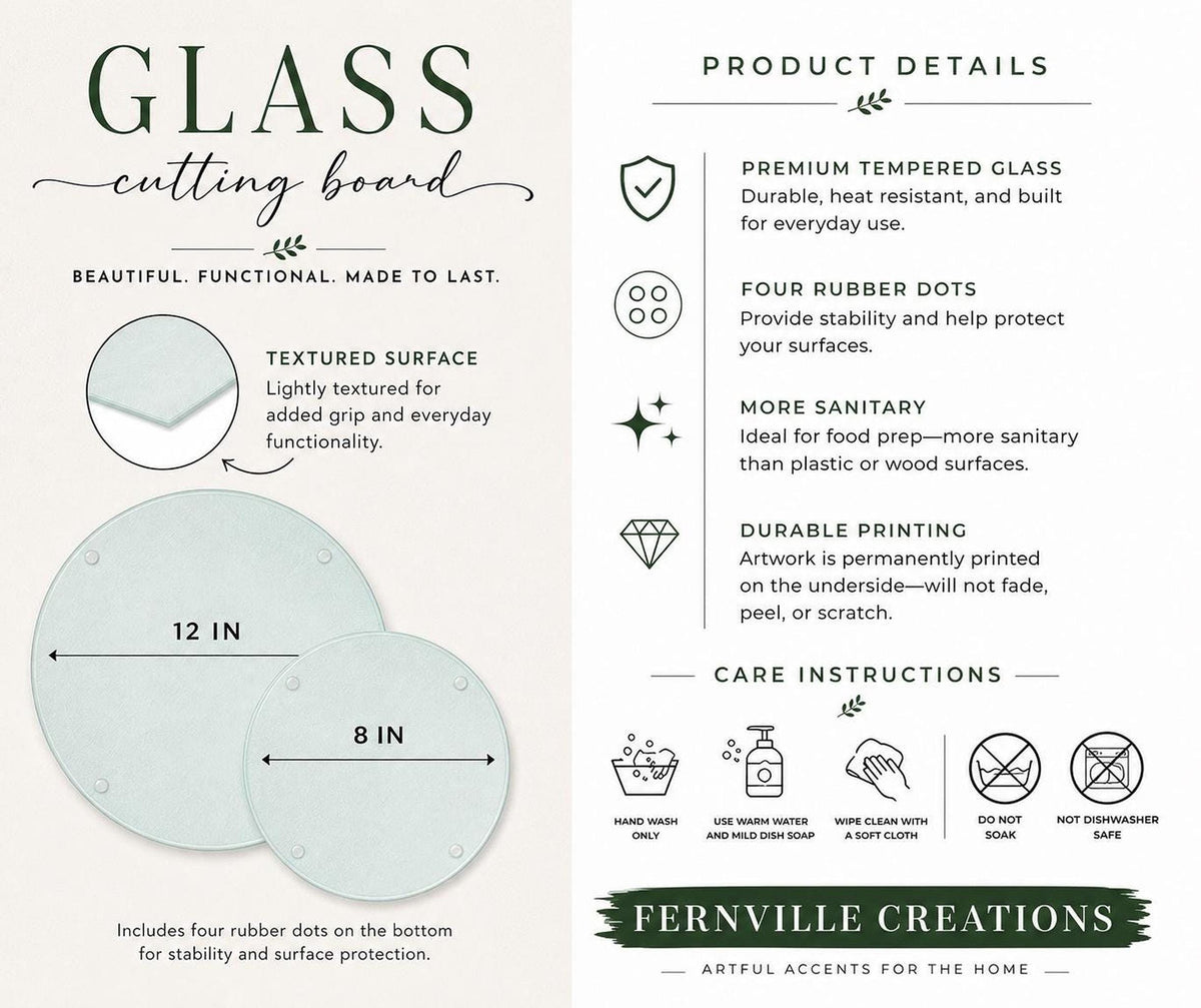 Glass Cutting Board, Round Tempered Charcuterie Serving Platter
