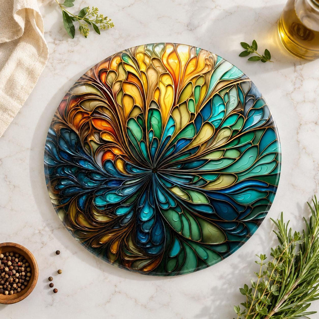 Glass Cutting Board, Round Tempered Charcuterie Serving Platter