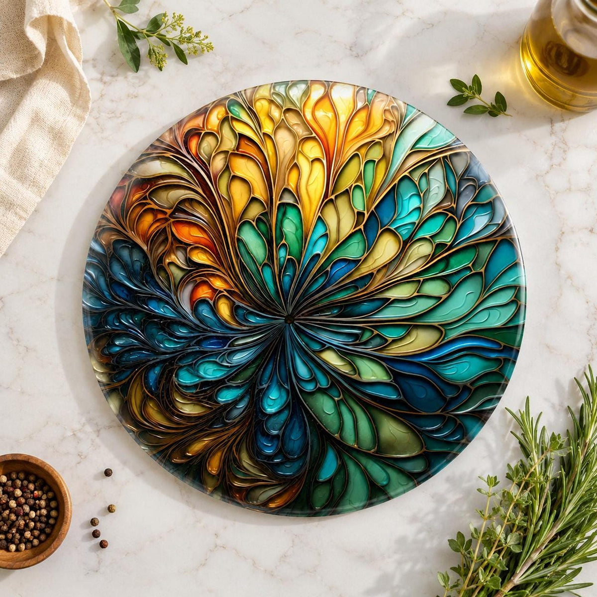 Glass Cutting Board, Round Tempered Charcuterie Serving Platter