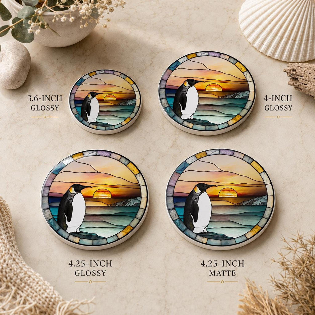 Sunset Table Decor, Penguin Ceramic Coaster with Mosaic Ocean Art