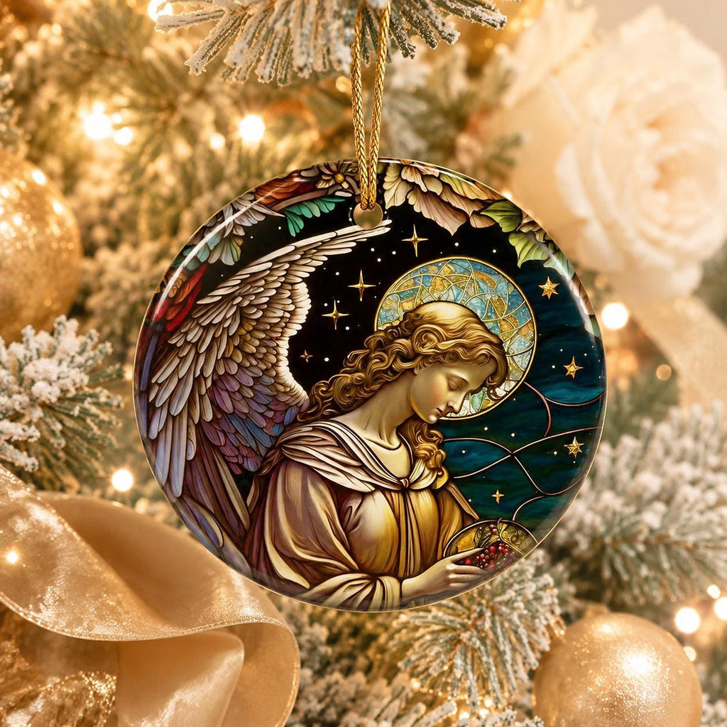 Guardian Angel Ceramic Ornament, 3-Inch Round Faith Keepsake