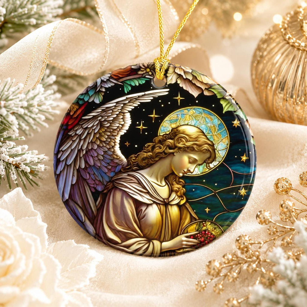 Guardian Angel Ceramic Ornament, 3-Inch Round Faith Keepsake