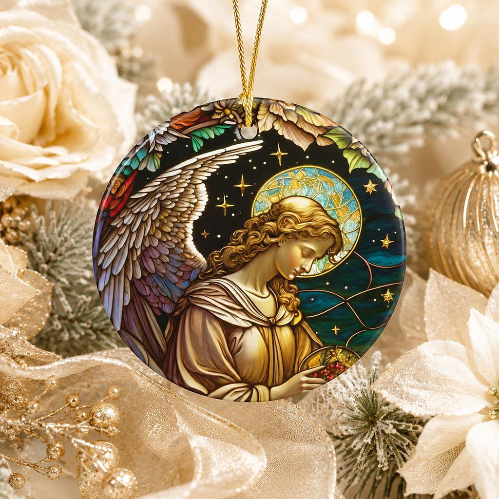 Guardian Angel Ceramic Ornament, 3-Inch Round Faith Keepsake